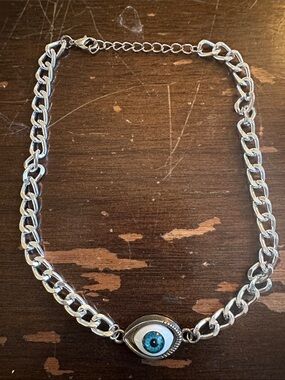 14” silver tone chain with beautiful Eye of Fatima to ward off the evil eye